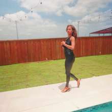 WetlookFashion: Jasmine Swims in Shiny Wetlook Leggings and Satin Top
