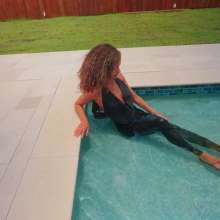 WetlookFashion: Jasmine Swims in Shiny Wetlook Leggings and Satin Top