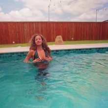 WetlookFashion: Jasmine Swims in Shiny Wetlook Leggings and Satin Top
