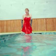 WetlookFashion: Jessica Has Some Pool Fun Wearing a Sexy Satin Dress