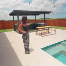 WetlookFashion: Jolissa Takes a Dip in Camo Cargos, Satin Top and Heels