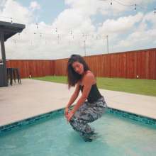 WetlookFashion: Jolissa Takes a Dip in Camo Cargos, Satin Top and Heels