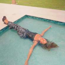 WetlookFashion: Jolissa Takes a Dip in Camo Cargos, Satin Top and Heels