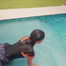 WetlookFashion: Jolissa Takes a Dip in Camo Cargos, Satin Top and Heels