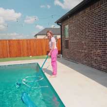 WetlookFashion: Joy Falls in the Pool In Cargo Pants and a T-shirt