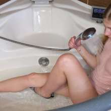 WetPlace: Lovely Nastya Shower In White Body And Black High Heels