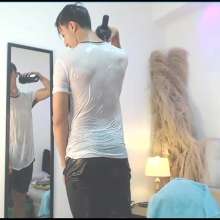 WETColours: Luke Wet in White T-shirt and Black Shorts