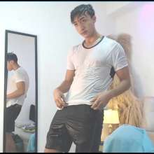 WETColours: Luke Wet in White T-shirt and Black Shorts