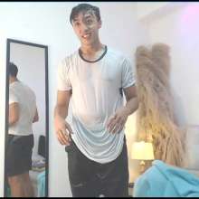 WETColours: Luke Wet in White T-shirt and Black Shorts