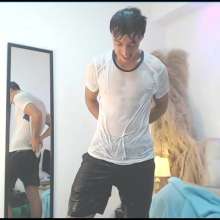 WETColours: Luke Wet in White T-shirt and Black Shorts
