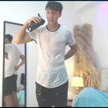 WETColours: Luke Wet in White T-shirt and Black Shorts