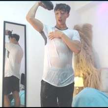 WETColours: Luke Wet in White T-shirt and Black Shorts