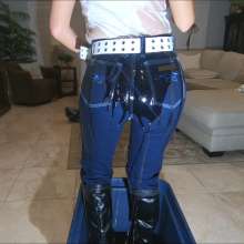 Tight and Wet Clothes: Oiled Wearing Skintight Designer Jeans and Boots