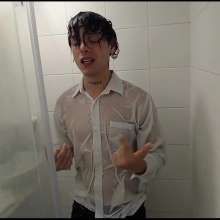 WETColours: Ross in the Shower with a Fantastic White Shirt and Jeans