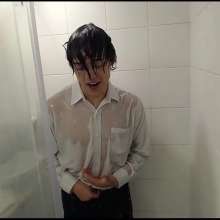 WETColours: Ross in the Shower with a Fantastic White Shirt and Jeans
