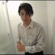 WETColours: Ross in the Shower with a Fantastic White Shirt and Jeans