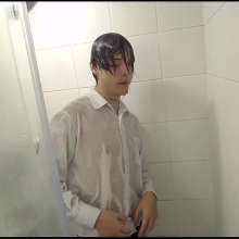 WETColours: Ross in the Shower with a Fantastic White Shirt and Jeans