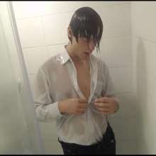 WETColours: Ross in the Shower with a Fantastic White Shirt and Jeans