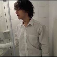 WETColours: Ross in the Shower with a Fantastic White Shirt and Jeans