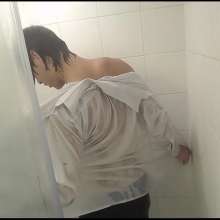 WETColours: Ross in the Shower with a Fantastic White Shirt and Jeans