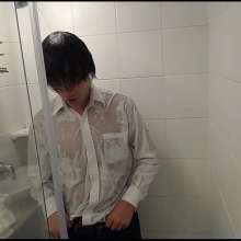 WETColours: Ross in the Shower with a Fantastic White Shirt and Jeans