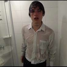 WETColours: Ross in the Shower with a Fantastic White Shirt and Jeans
