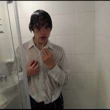 WETColours: Ross in the Shower with a Fantastic White Shirt and Jeans