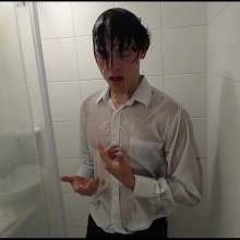 WETColours: Ross in the Shower with a Fantastic White Shirt and Jeans