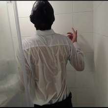 WETColours: Ross in the Shower with a Fantastic White Shirt and Jeans