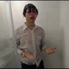 WETColours: Ross in the Shower with a Fantastic White Shirt and Jeans