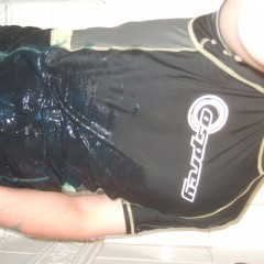 mud_and_custard: Lycra shorts christened with paste and paint!