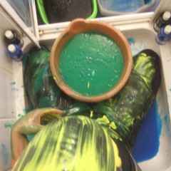 mud_and_custard: Lycra shorts christened with paste and paint!