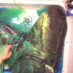 mud_and_custard: Lycra shorts christened with paste and paint!
