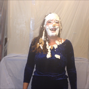 CandyCustard: Maria cums twice in dress, tights, pies and pudding
