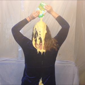 CandyCustard: Maria cums twice in dress, tights, pies and pudding