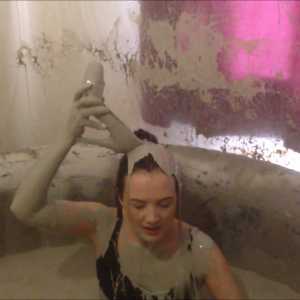 CandyCustard: Faye completes muddy dares in dress, tights and heels