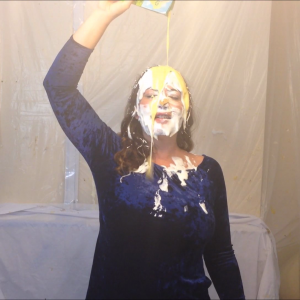 CandyCustard: Maria cums twice in dress, tights, pies and pudding