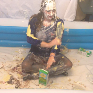 CandyCustard: Maria cums twice in dress, tights, pies and pudding