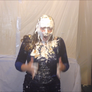 CandyCustard: Maria cums twice in dress, tights, pies and pudding