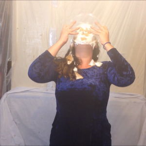 CandyCustard: Maria cums twice in dress, tights, pies and pudding