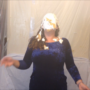 CandyCustard: Maria cums twice in dress, tights, pies and pudding