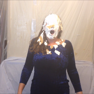 CandyCustard: Maria cums twice in dress, tights, pies and pudding