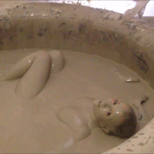 CandyCustard: Faye completes muddy dares in dress, tights and heels