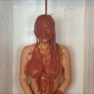 CandyCustard: Penny Lee covered in chocolate sauce from the gunge tank