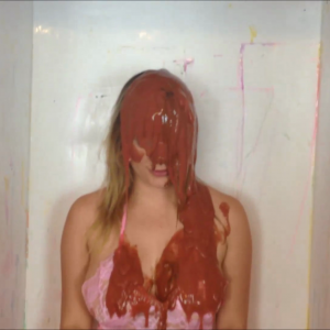 CandyCustard: Penny Lee covered in chocolate sauce from the gunge tank