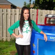 DunkTankFan: Emily Dunked in Black Yoga Capris and a Green Top