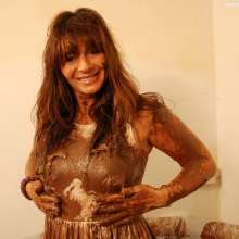 WSMProductions: Mature Dee dressed in white with choc spread and treacle--wsm