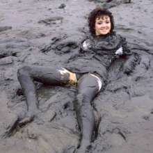 WSMProductions: Debbie has a seaside mudbath in her office suit and blouse  -wsm
