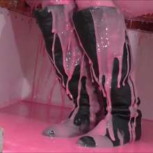CandyCustard: Cleo gunged in pvc dress and knee boots