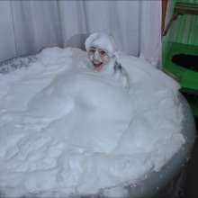 CandyCustard: Kacie joins me in pvc for new studio opening ceremony, giant pie and gunge